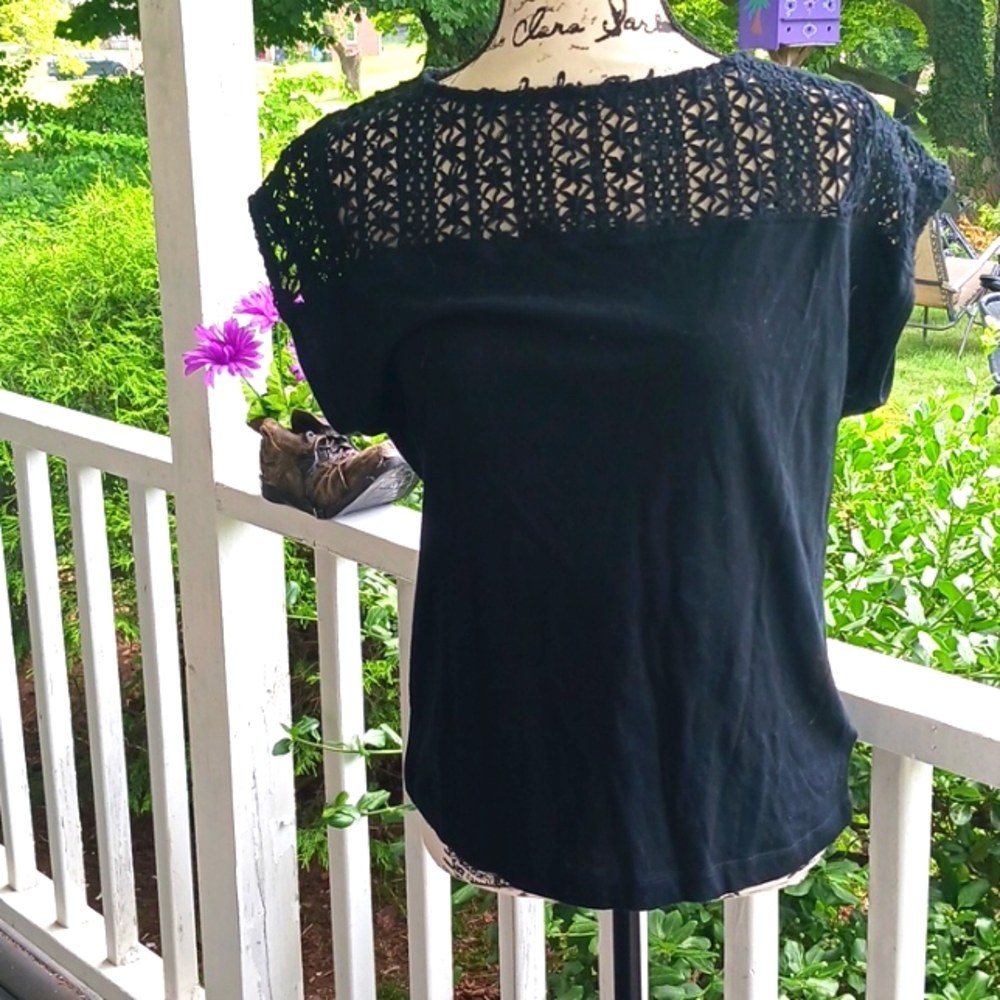 LAUREN RALPH LAUREN Crocheted Detailed Black M Sleeveless Soft Top